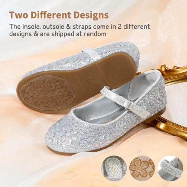 Girl's Mary Jane Buckle Rhinestone Flats - SILVER - 4